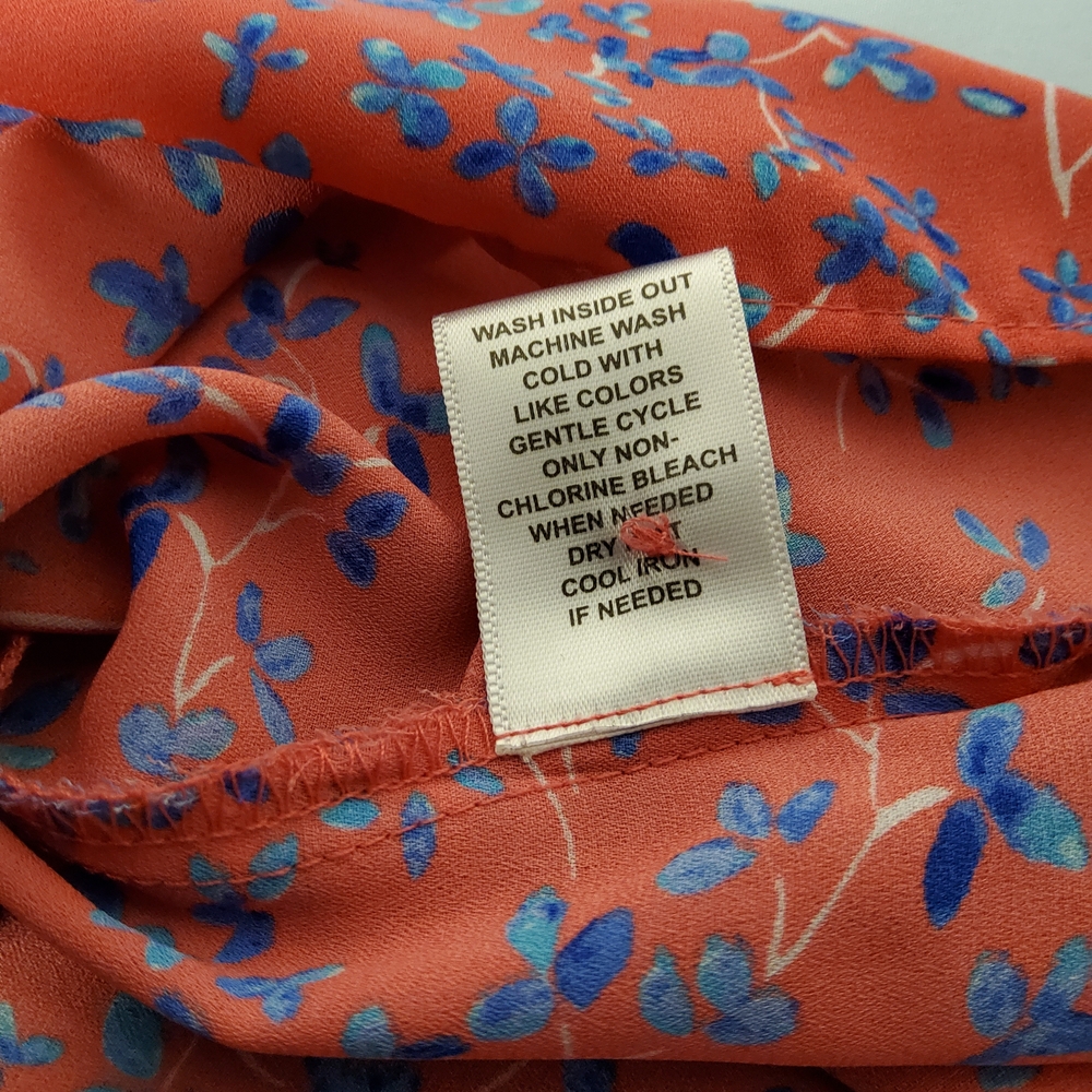 Elle Coral Sleeveless Ruffle Blouse with Blue Floral Motif - Picture 6 of 6